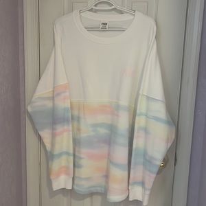 VS Pink Large White & Pastels Oversized Sweatshirt!
